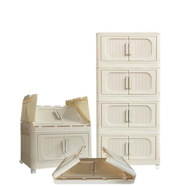40.5 in. H Cream White Plastic Foldable Storage Bins 4-Tier