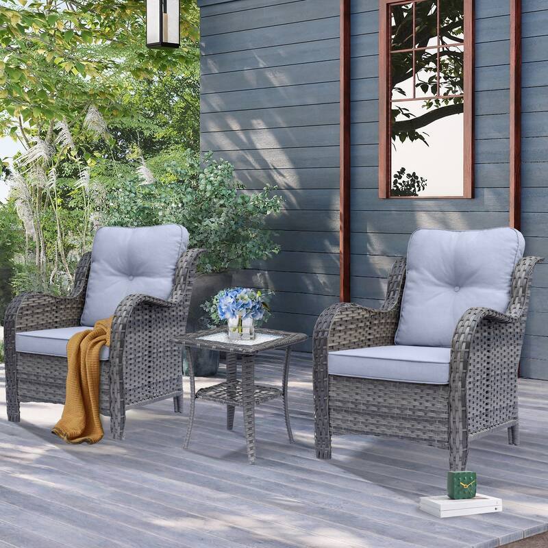 3 Piece High Back Wicker Rattan Outdoor Patio Furniture Chairs Set