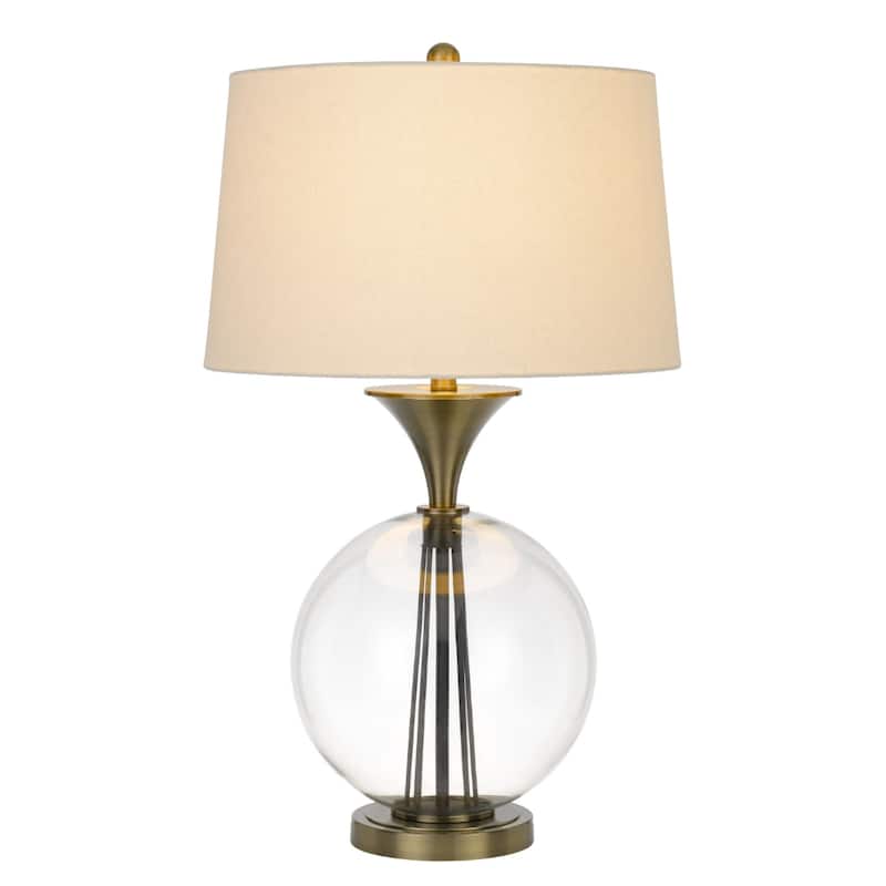 Bronze Metal Globe Table Lamp with White Fabric Shade and 3 Way Dimmable Switch - 18” x 18” x 30.5” (D x W x H)