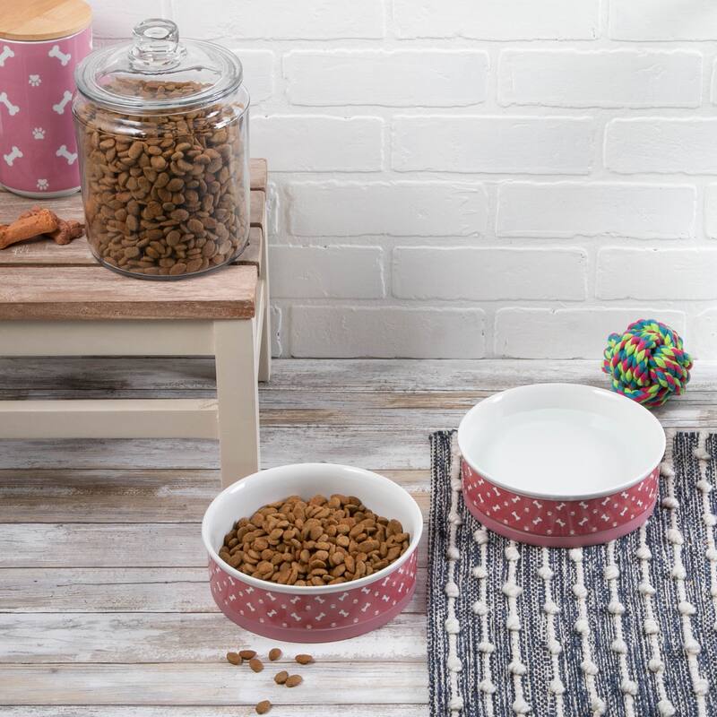DII Pet Bowl Black Paw Print Gray Small 4.25dx2h (Set of 2)