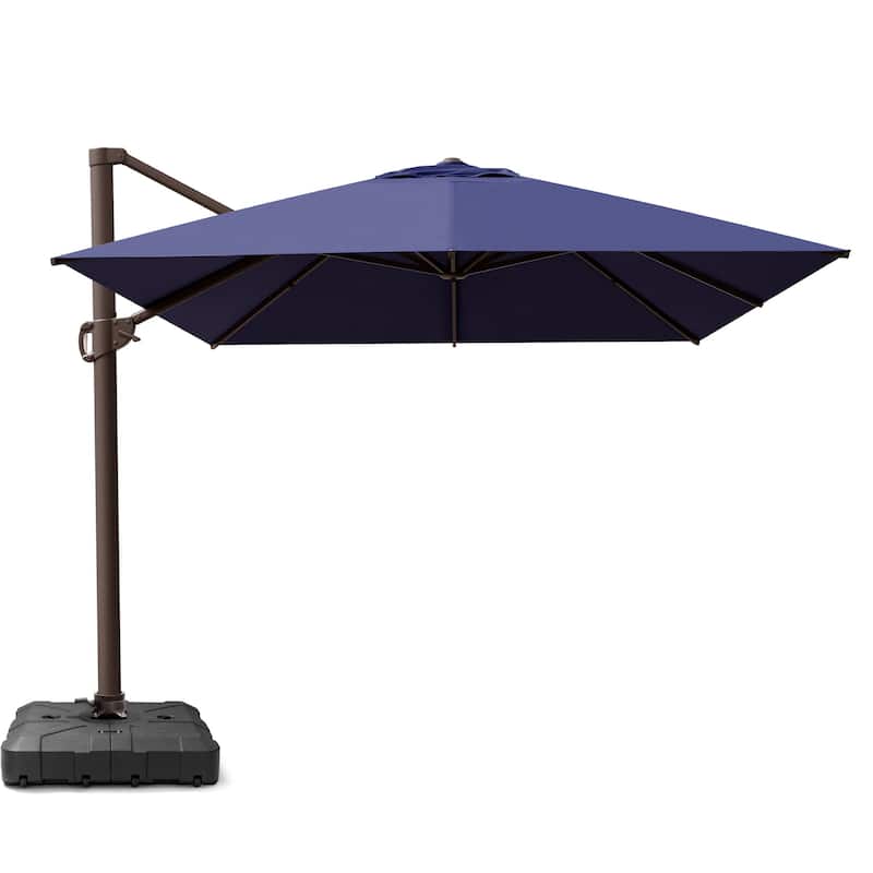 10 x 13 FT Outdoor Shade Canopy Patio Cantilever Offset Umbrella with Base - NavyBlue - Base with 8 wheels 