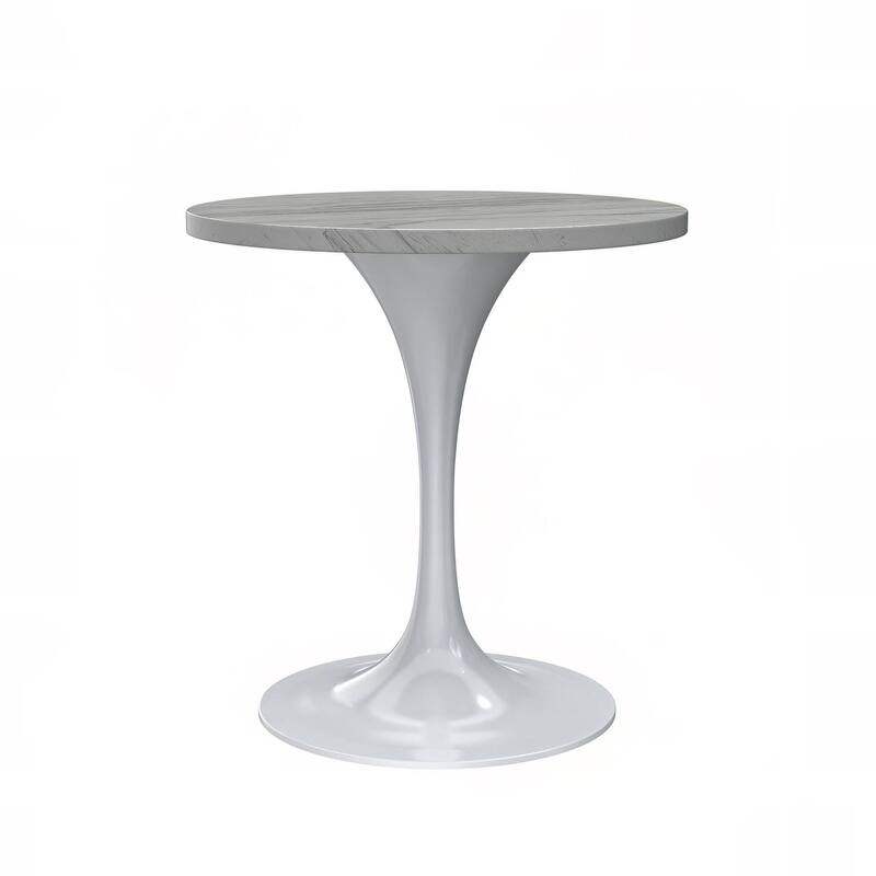 LeisureMod Verve Round Dining Table with White Resin TableTop and White Steel Base for Kitchen & Dining Room - 27" Diameter