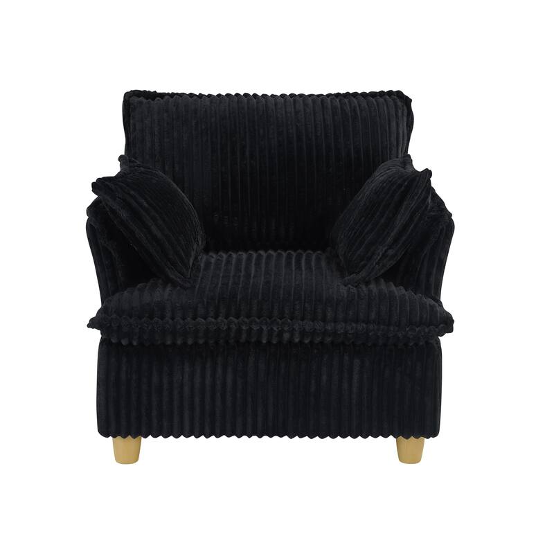 Single Sofa with Ottoman, Comfy Corduroy Upholstered Armchair, Lounge Chair with Throw Pillows for Living Room, Balcony
