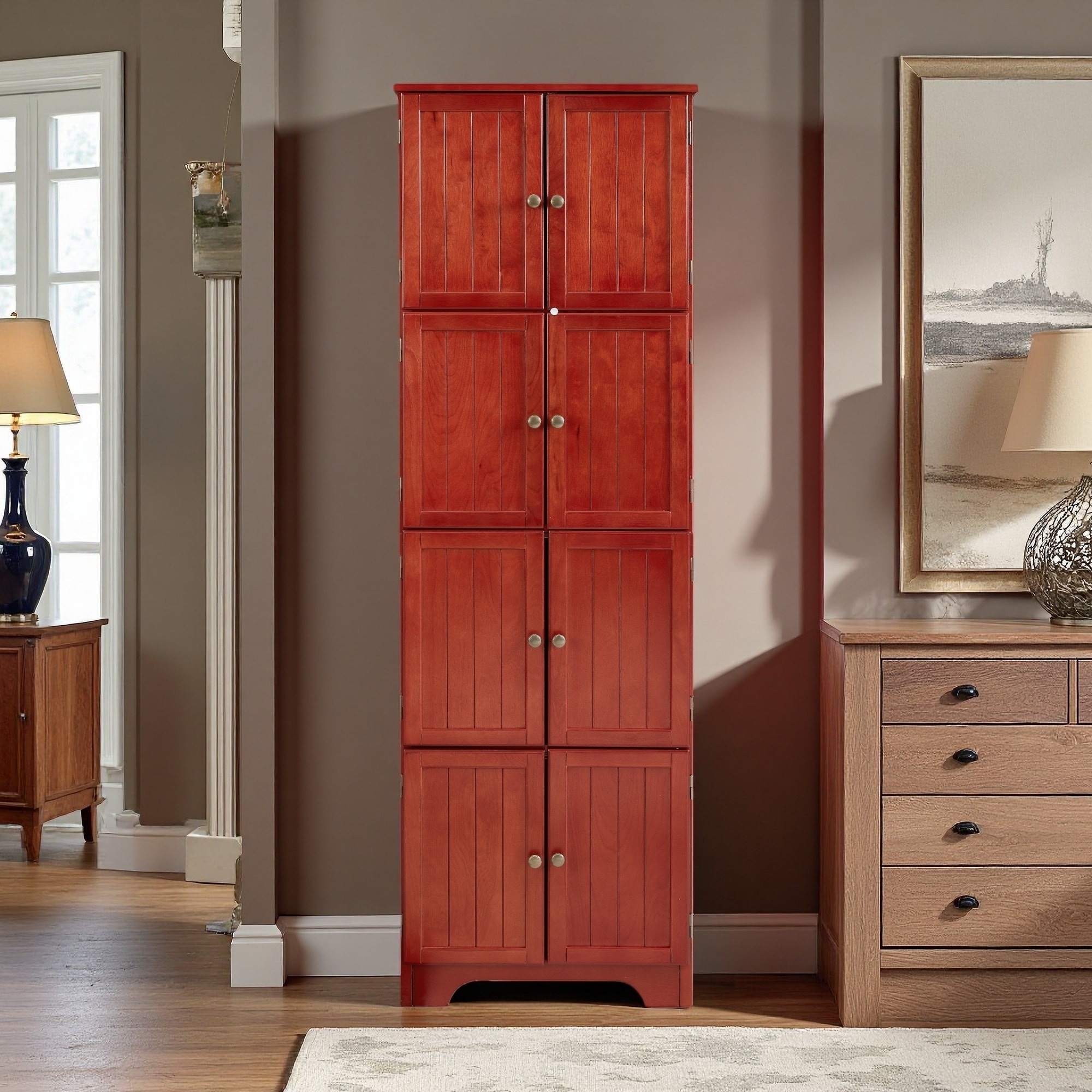 Freestanding Tall Cabinet with 8 Doors and 4 Shelves