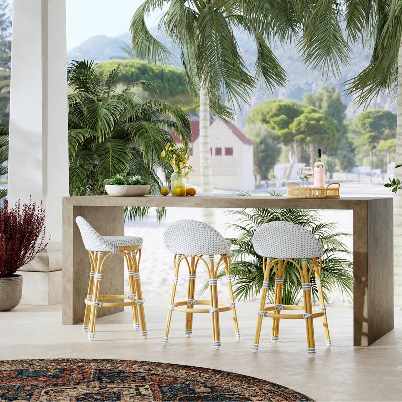 Tobias Outdoor Rattan and Metal Low Back Counter Stool