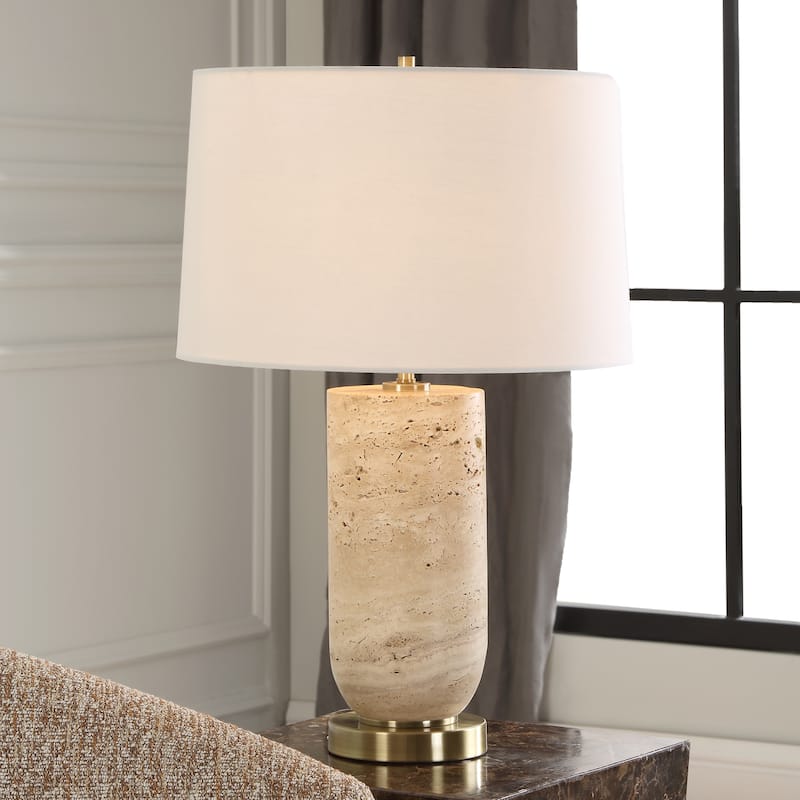 Solid Table Lamp with White Tapered Shade - 35.5" - Brown