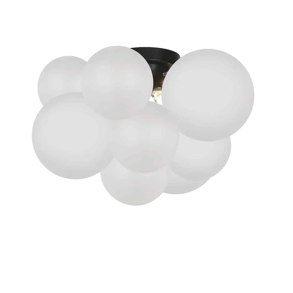 3-Light Flush Mount Ceiling Light - Modern Frosted Glass Chandelier - 14" Wide - G9 Base - Living Room, Bedroom - 14.5