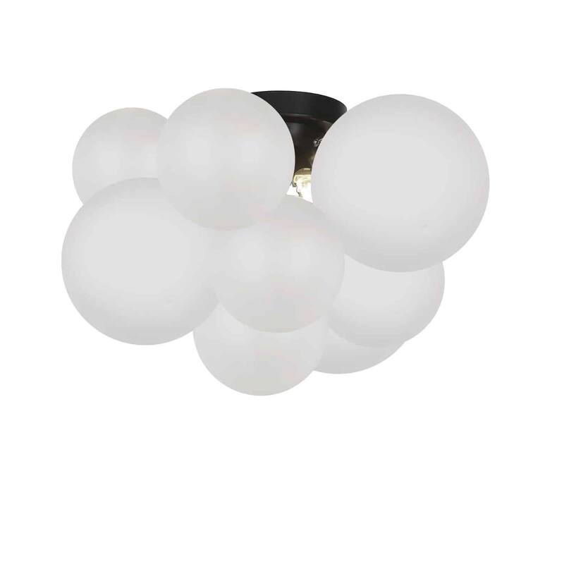 3-Light Flush Mount Ceiling Light - Modern Frosted Glass Chandelier - 14" Wide - G9 Base - Living Room, Bedroom - 14.5