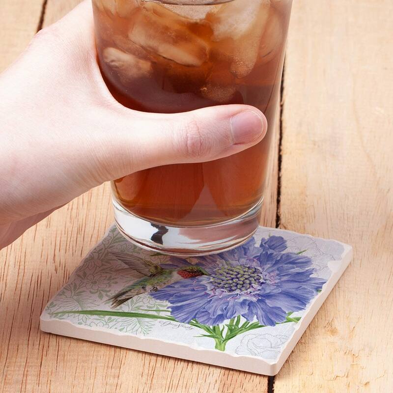 Absorbent Stone Beverage Coasters - Set of 4 - Scabiosa - Multi-154
