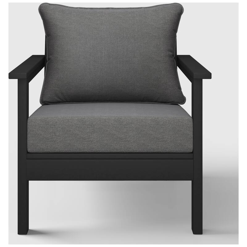 Birchwood All Weather HDPE Outdoor Patio Deep Seating Black Club Chair With Cushions (1-Piece)