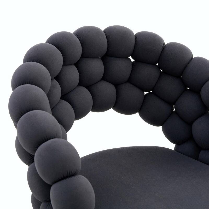 Set of 2 Puffy Bubble Velvet Dining Chairs with Ball Chain Design