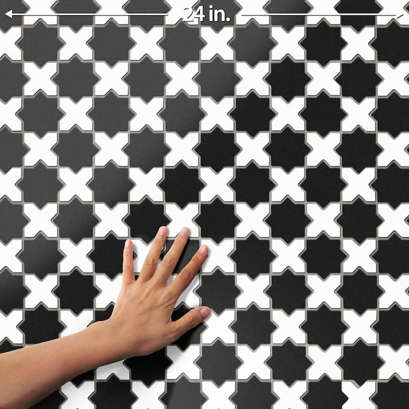Merola Tile Metro 2" Star Matte Black with Matte White Cross 11-7/8" x 11-7/8" Porcelain Floor and Wall Tile