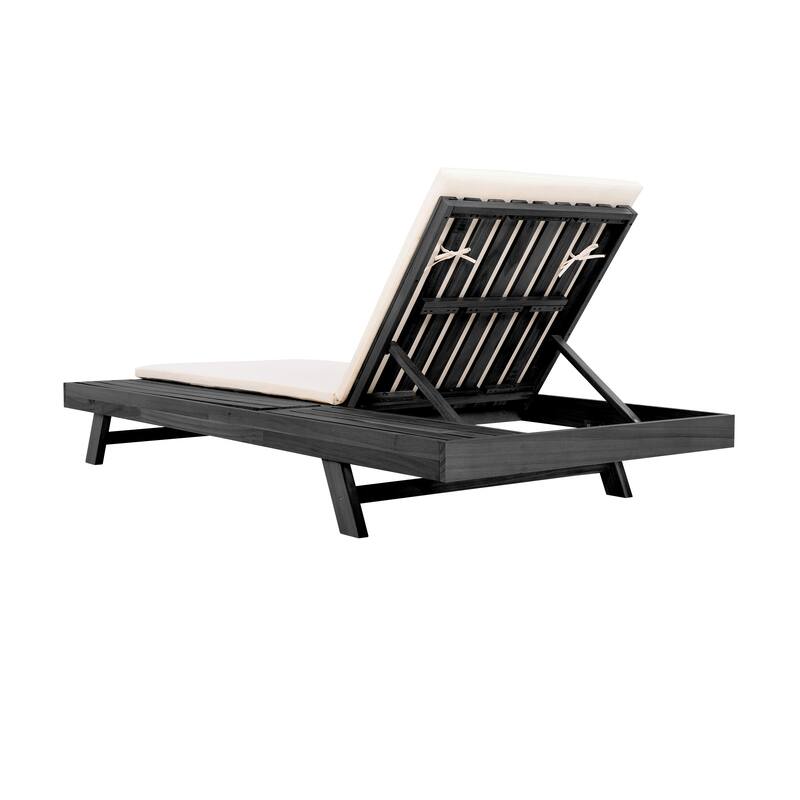 Christopher Knight Home - Modern Outdoor Acacia Wood Chaise Lounge with 4-Position Adjustable Backrest & 2-Fold Cushion