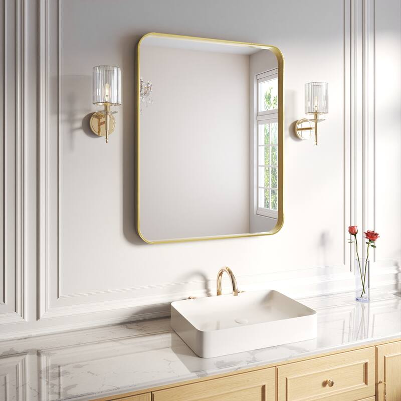 Organnice Rectangular Aluminum Frame Vanity Bathroom Mirror with Clear Glass
