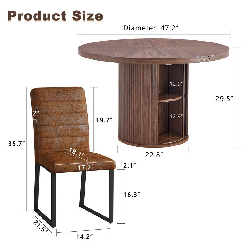 2 Piece PU Padded Dining Chair Set with Round Roman Column Table, Storage Included,Suitable for Restaurants