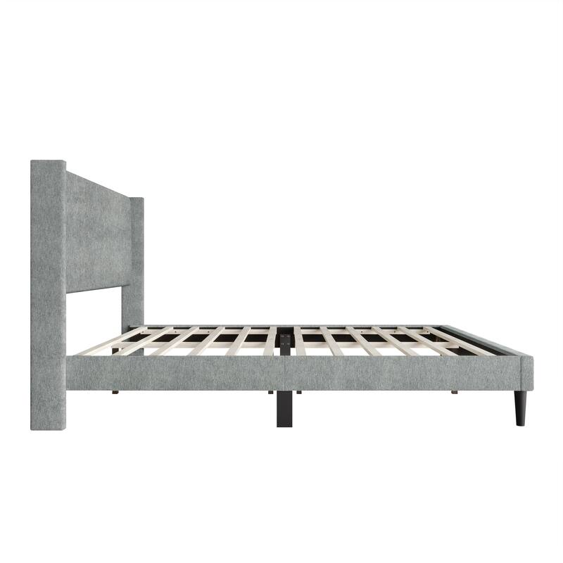 Clayfell Bangor Upholstered Wingback Platform Bed, Linen, No Box Spring Required