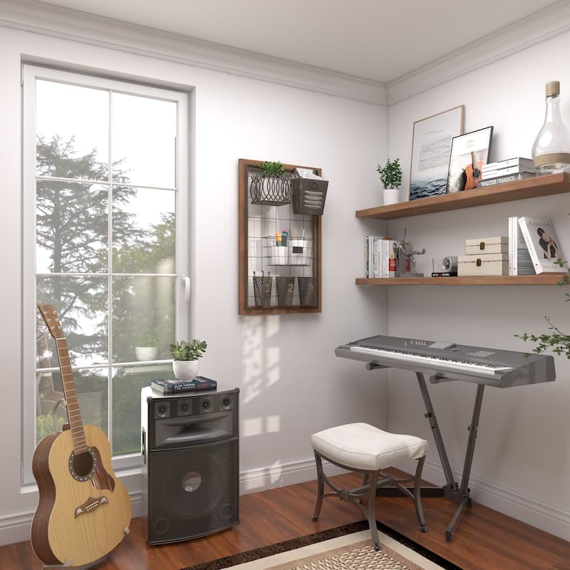 Brown Metal 1 Slot and 5 Baskets Magazine Rack Holder with Suspended Baskets and Label Slot