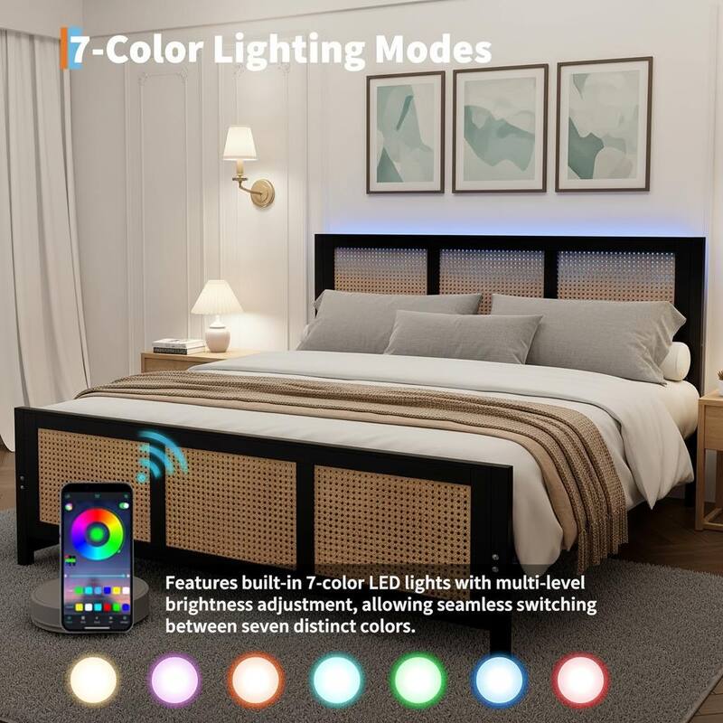 Rattan Bed Frame with Headboard, with 4 Drawers