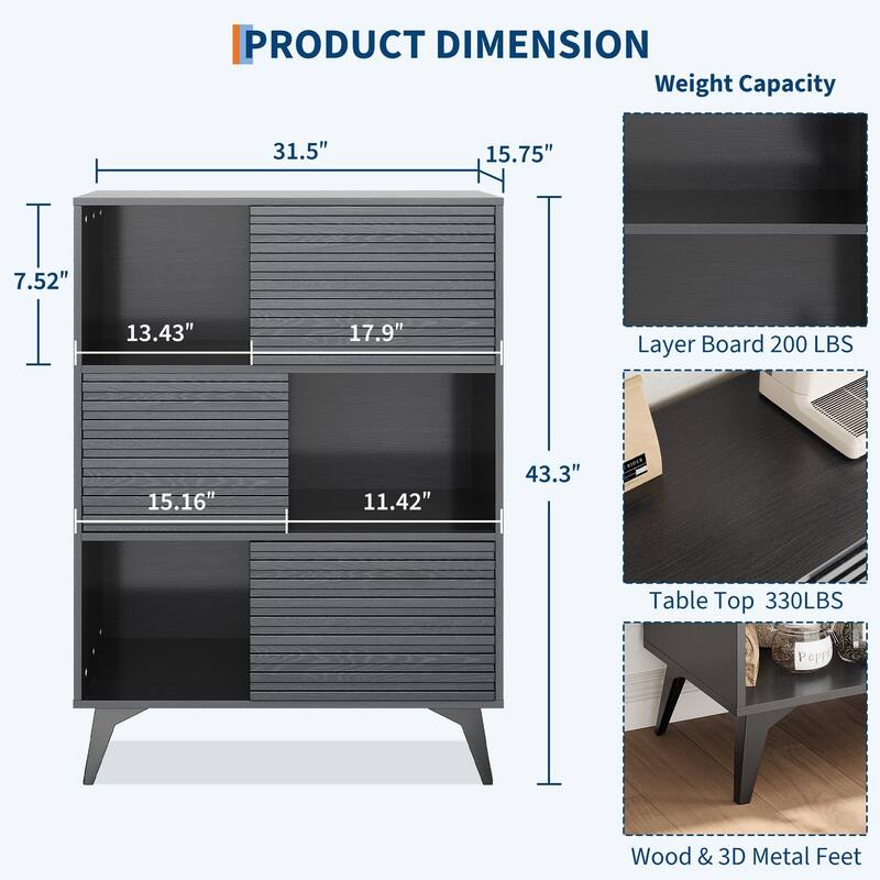 Render 3-Tier Display Cabinet - Walnut Storage Stand for Retail, Living Room & Entryway