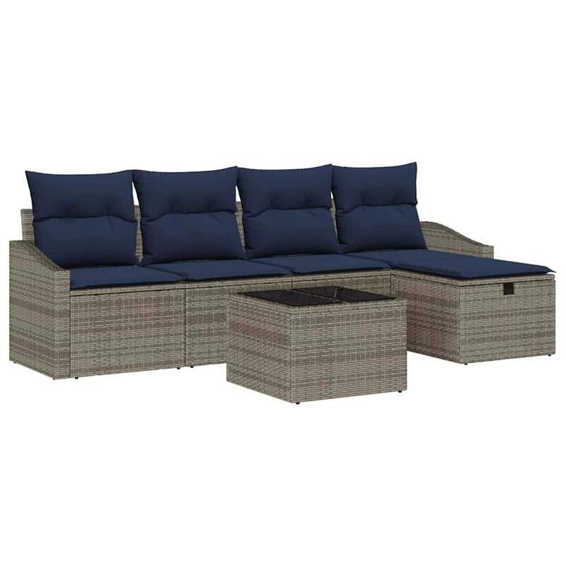 vidaXL 5/6 Garden Sofa Set with Cushions Black/Brown/Grey Wicker - 91.7 x 46.1 x 27.2