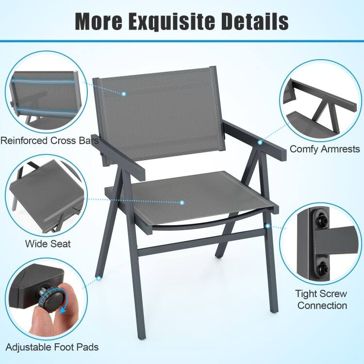 Brown-Black Fabric Metal Outdoor Dining Chairs Patio