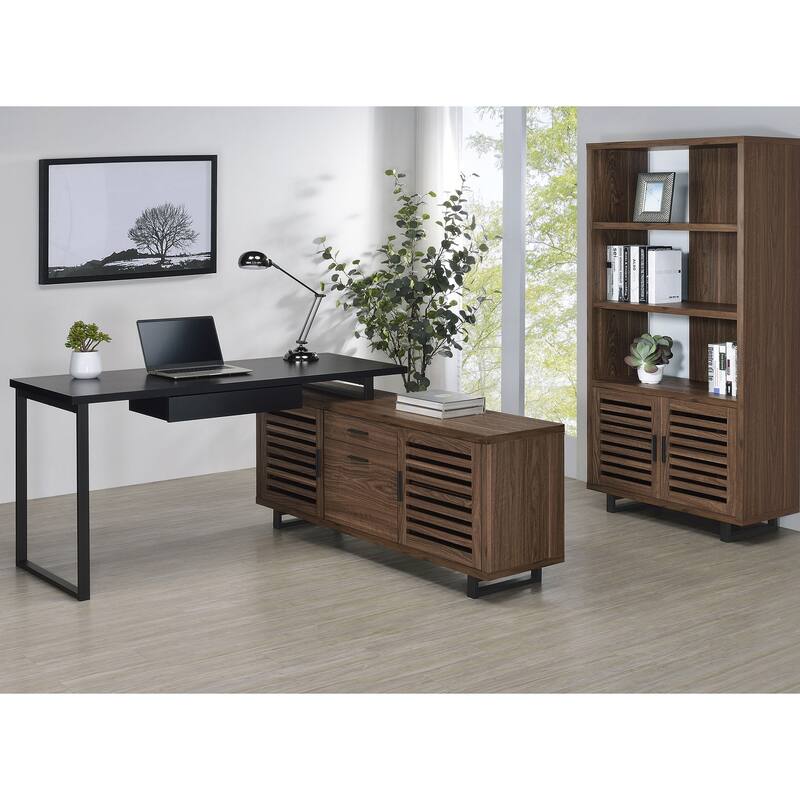 Rodger Black and Walnut L-Shape Office Computer Desk