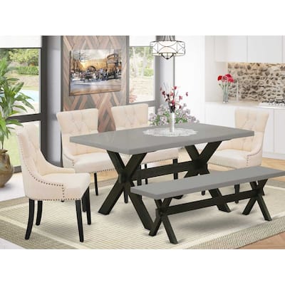 HomeStock 6-Piece Rectangle Natural Oak Finish Solid Wood Top Dining Table with 1-Bench, 4-Chairs