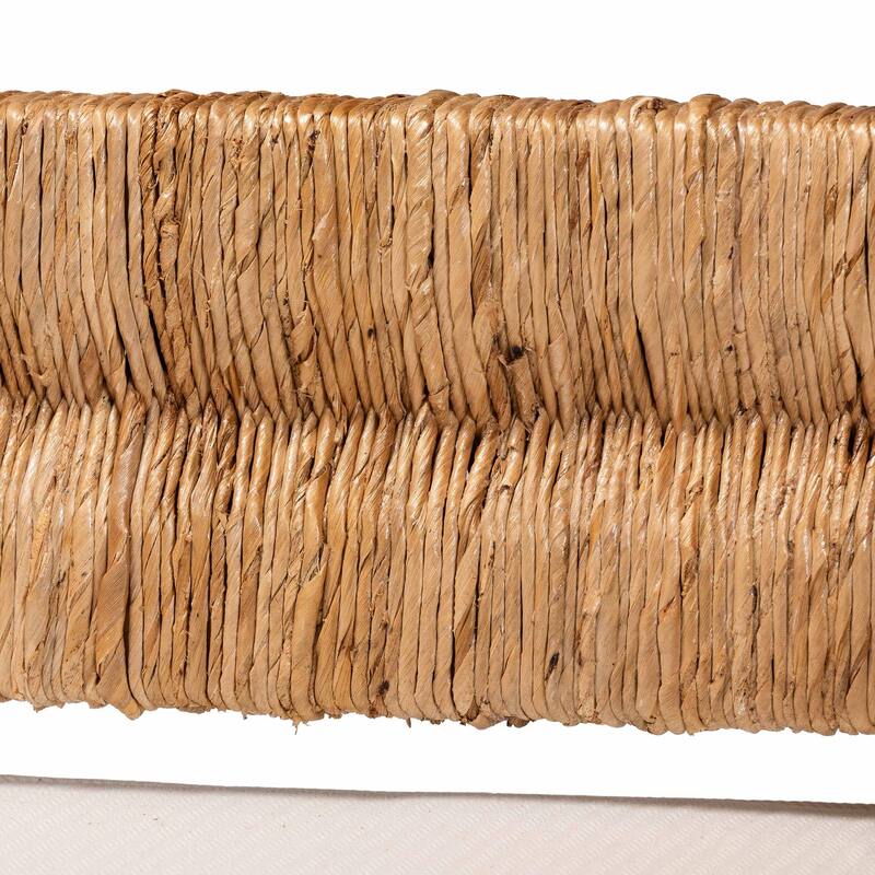 Ismael Accent Bench - Handwoven Seagrass Accent Seating with Mahogany Wood Frame, Raised Back Bench for Entryway or Living Room