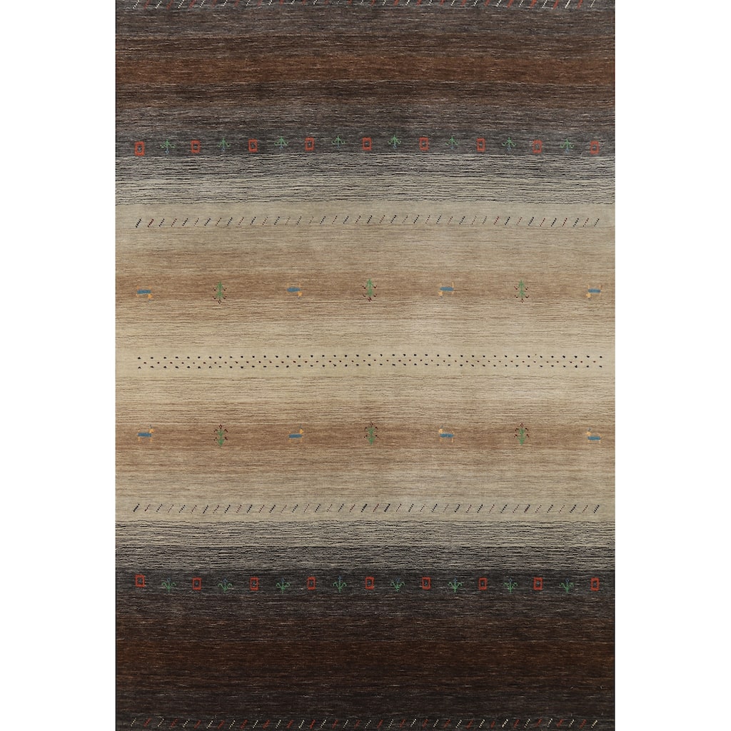 Hand Knotted Oriental 100% Wool Carpet Tribal Stripe Multi-Colored Gabbeh Area Rug - 7' 10'' X 5' 8''
