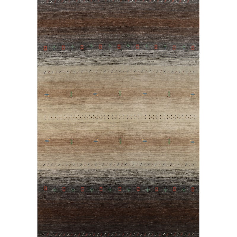 Hand Knotted Oriental 100% Wool Carpet Tribal Stripe Multi-Colored Gabbeh Area Rug - 7' 10'' X 5' 8''