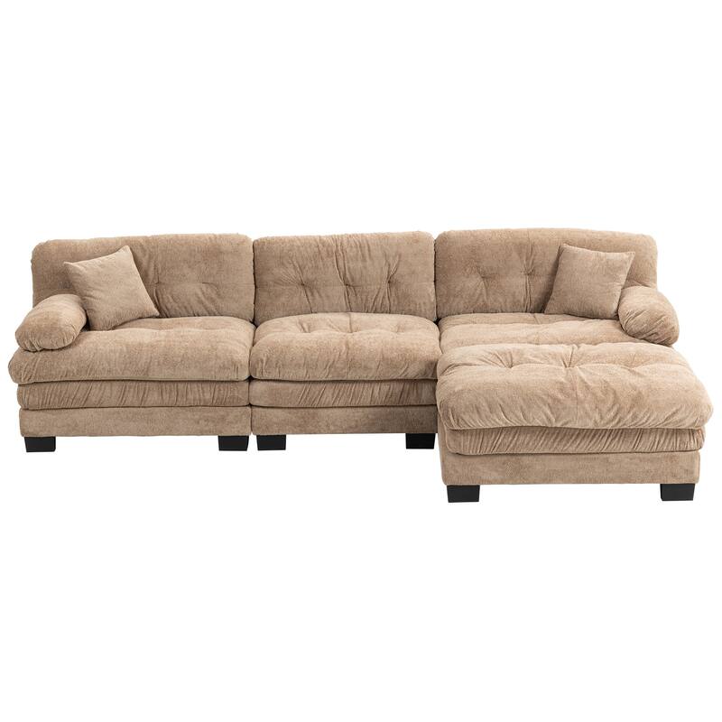 L Shaped 3-seat Sleeper Sofa, Khaki, Deep Seating, for Living Spaces