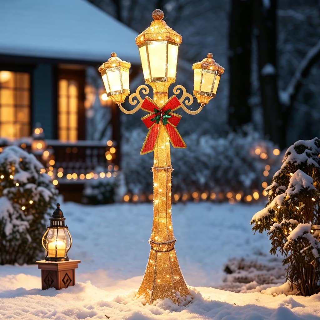 VEIKOUS 6 ft. Pre-Lit 3-Head Christmas Lamp Post Powder-Coated Steel Frame with 180 LED Lights