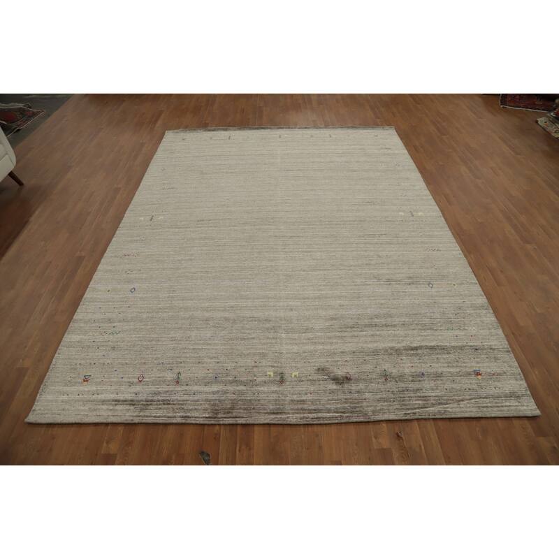 Hand Knotted Oriental Viscose Silk Carpet Tribal Animal Pictorial Greys & Charcoal Gabbeh Area Rug - 11' 11'' X 8' 11''