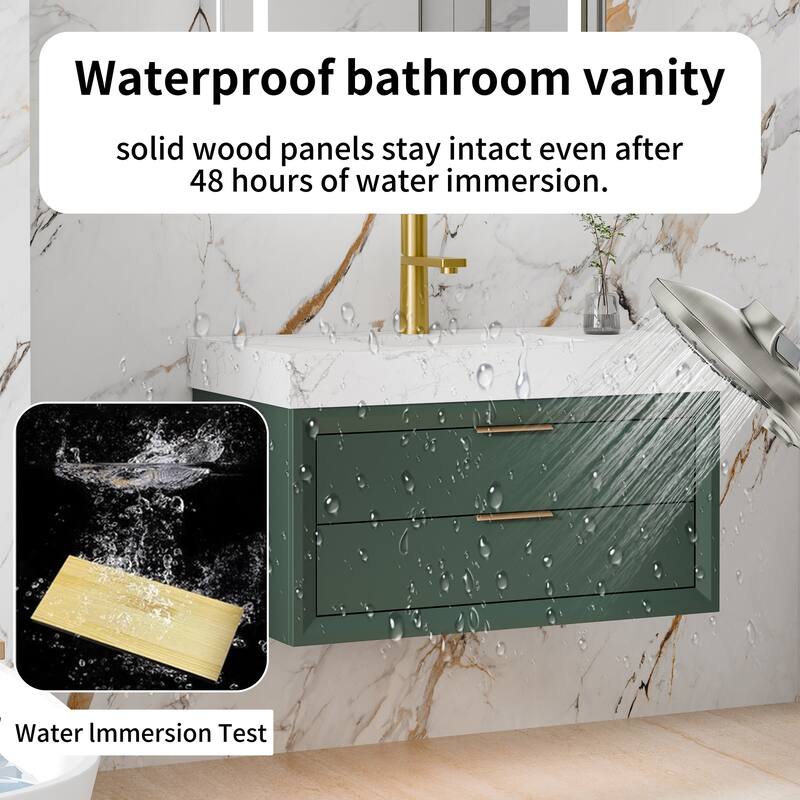 Modland 36" Wall-Mount Vanity with LED Light & 2 Soft-Close Drawers - Solid Oak, Black,White,Blue,Green - 36 inch