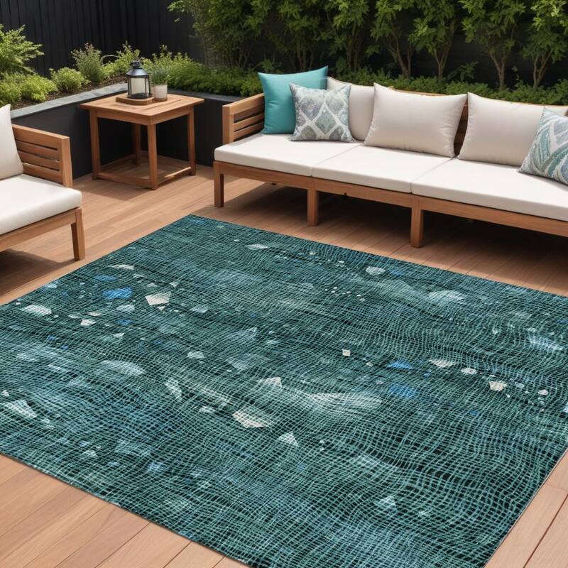 HomeRoots Abstract Transitional Rectangle Outdoor Rug - 9' X 12'
