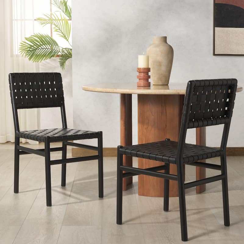 SAFAVIEH Couture Jeremiah Woven Leather Dining Chair - 18"W x 22"D x 34"H