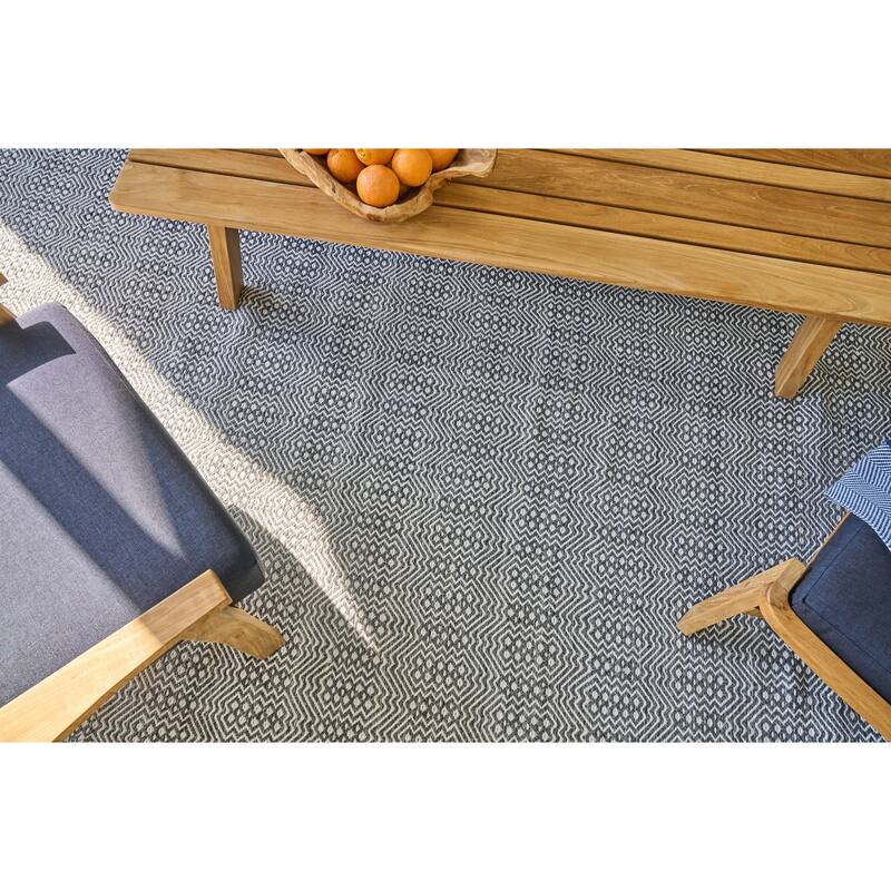 Echo Indoor/Outdoor Flatweave PET yarn Ivory/Black Area Rug.