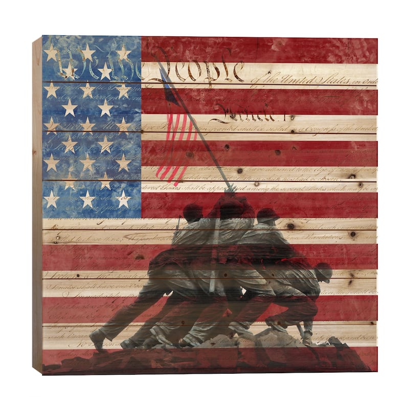 USA "Constitution" Flag (Iwo Jima War Memorial Background) Print On Wood by iCanvas - Multi-Color - 26x26x1.5