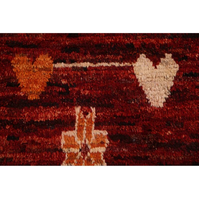 Hand Knotted Oriental 100% Wool Carpet Modern Tribal Red Moroccan Area Rug - 9' 10'' X 7' 0''
