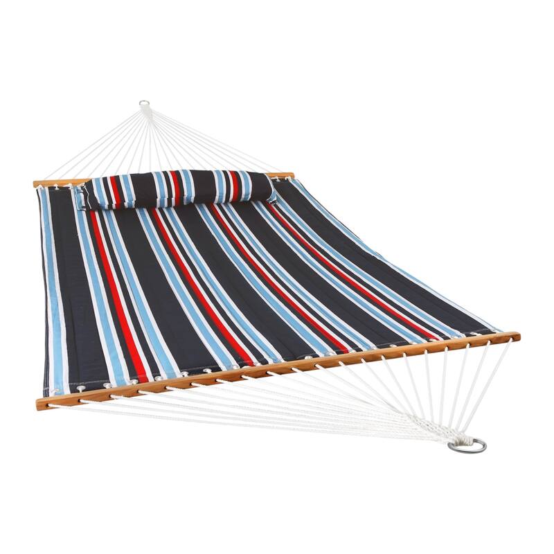 HomeRoots Blue Red And White Striped Double Hammock - 125.50 in. x 1.00 in. x 55.00 in.