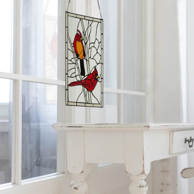Copper Grove Zoetermeer 18.5-inch Northern Cardinal Songbird Stained Glass Window Panel