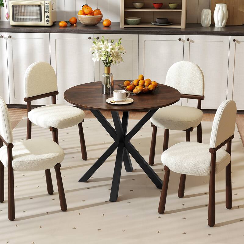 Gymax 36'' Round Farmhouse Dining Table for 4 w/Stable Intersecting
