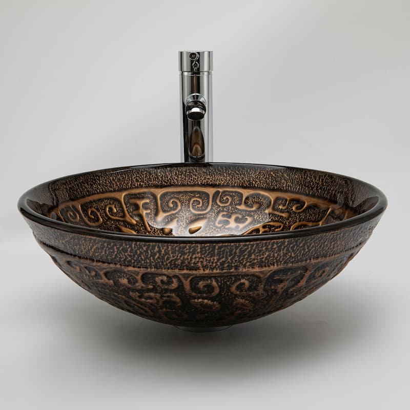 Vinnova Glass Circular Vessel Bathroom Sink without Faucet