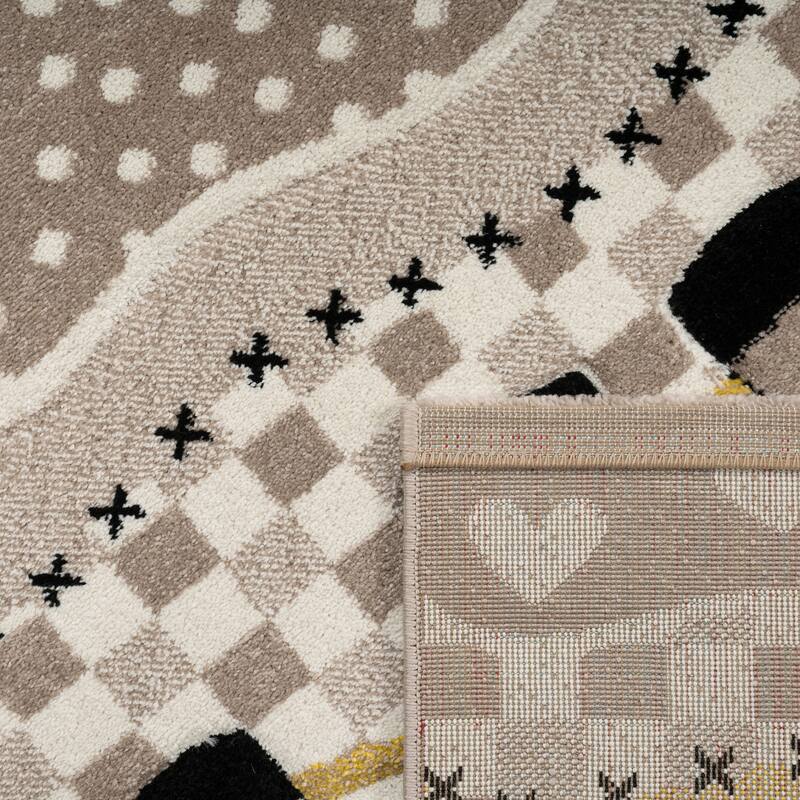 Kids Rug Patchwork Look Charming Farm Animals in Beige Cream
