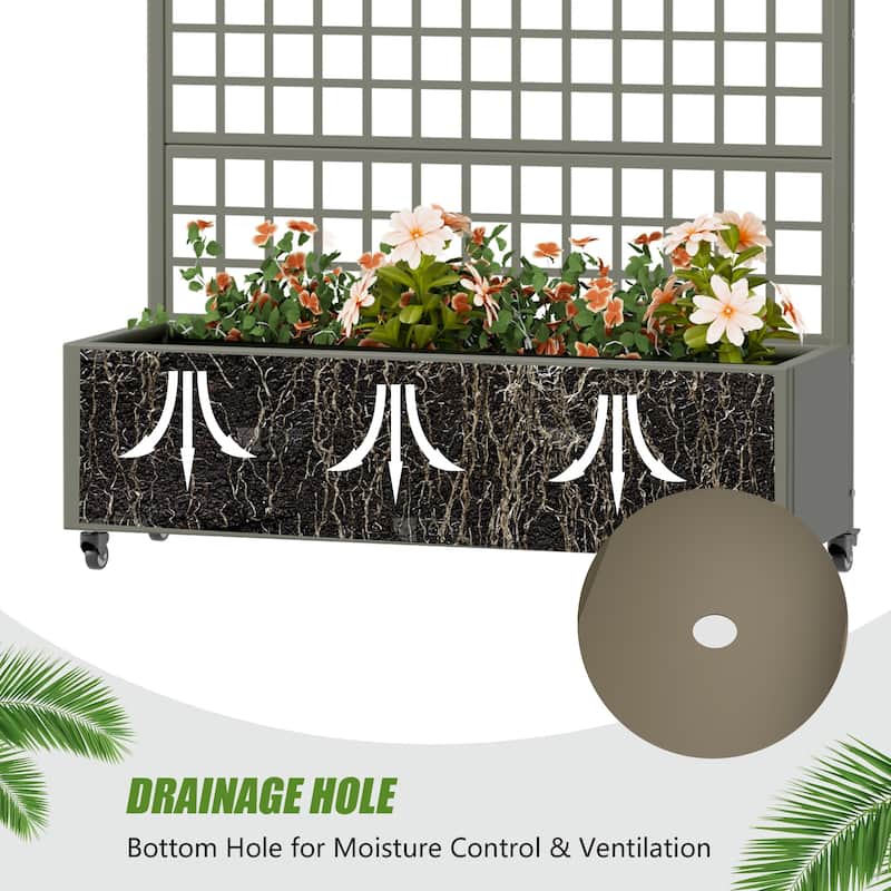 Movable Raised Garden Bed with Trellis and Lockable Wheels