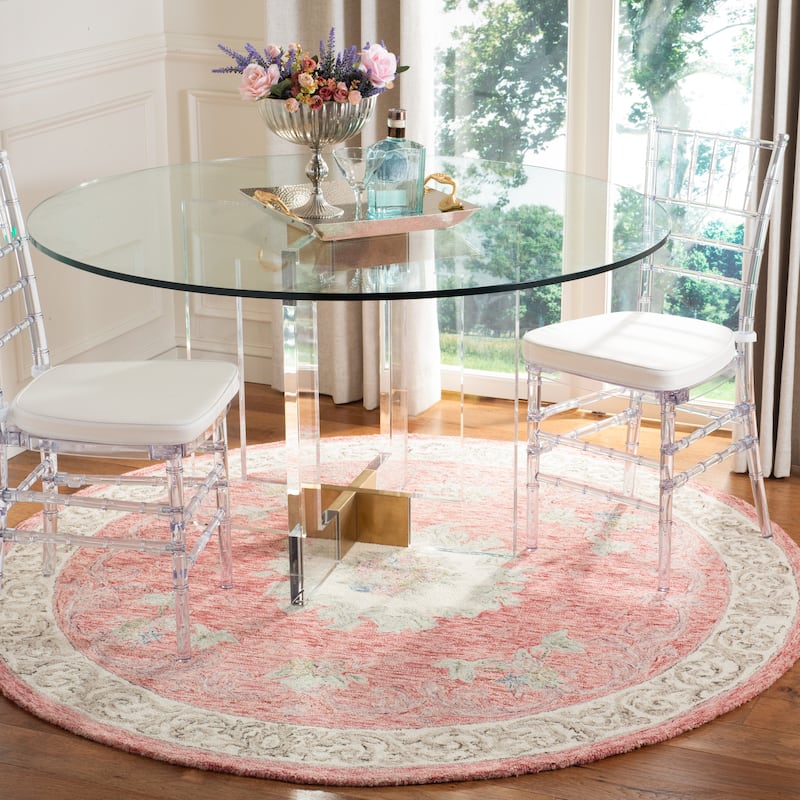 SAFAVIEH Handmade Aubusson Rumia Traditional Oriental Wool Rug - 6' Round - Red/Ivory