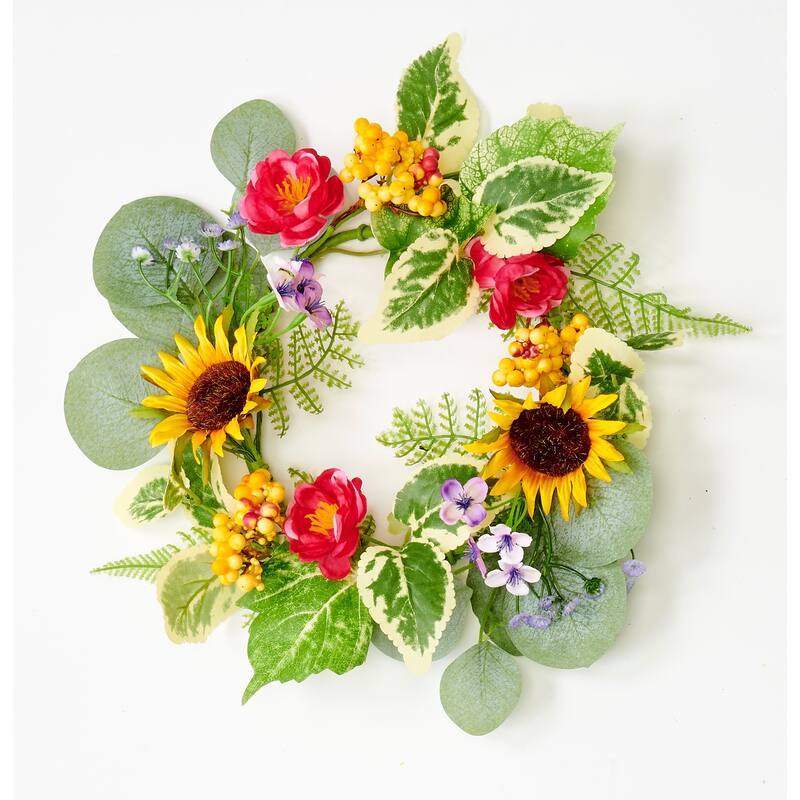14" Sunflowers, Berries and Leaves Candle Ring, 6.5" Inner Diameter - 14