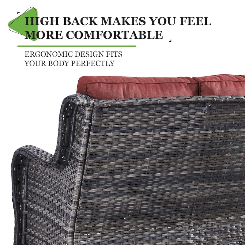 Pocassy Outdoor Loveseat Sofa 2-Seat PE Rattan