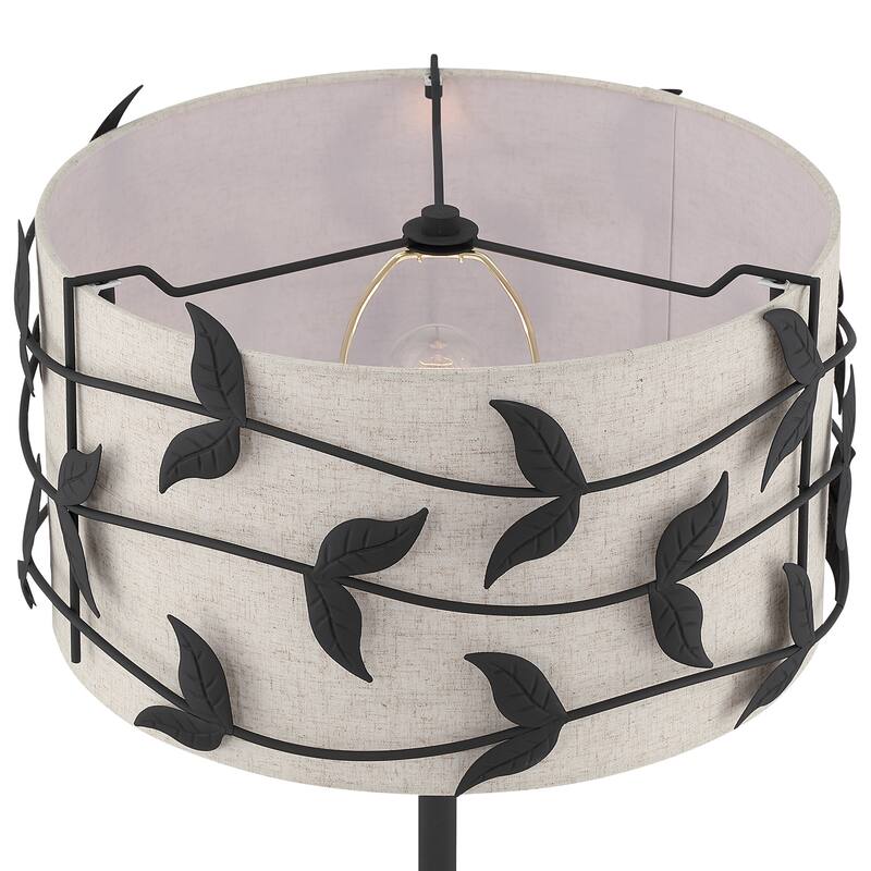 Acroma Black/Gold Leaf-Accent Fabric Shade Floor Lamp