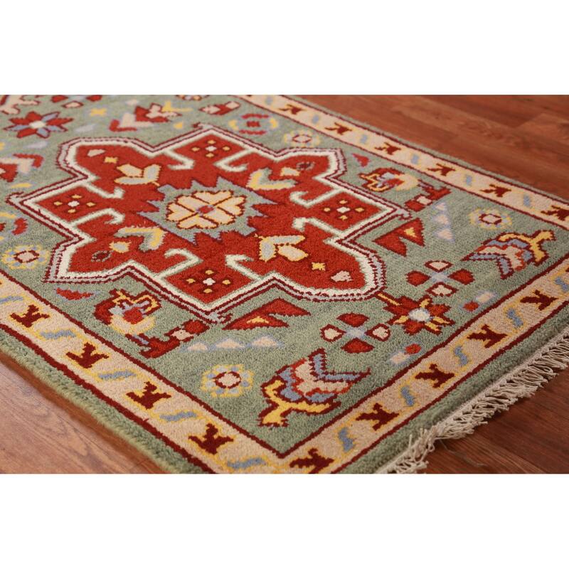 Hand Knotted Oriental 100% Wool Carpet Transitional Geometric Green Khotan Runner Rug - 7' 10'' X 2' 6''